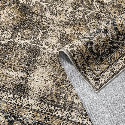 Vintage Area Rug 8x10 Brown Washable Living Room Large Carpet Non Slip Bedroom Indoor Office Low Pile Traditional Distressed Retro Accent Rug for Dining Room