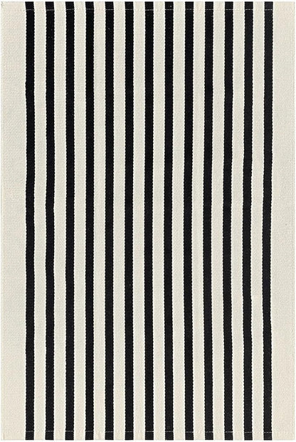 KOZYFLY Black and Beige Striped Porch Rug 2x3 Ft Small Area Rug Cotton Outdoor Doormat Front Door Rug Washable Outdoor Rug Farmhouse Layered Door Mat for Front Door Entryway Patio Porch
