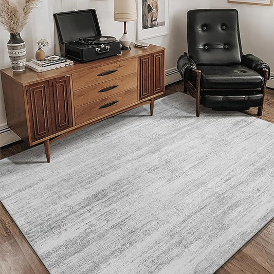 MUJOO Washable Rug 4x6.5,Small Area Rugs for Bedroom Living Room Office Playroom,Modern Abstract Non Slip Carpet,Indoor Throw Carpet,Low Pile Accent Neutral Grey