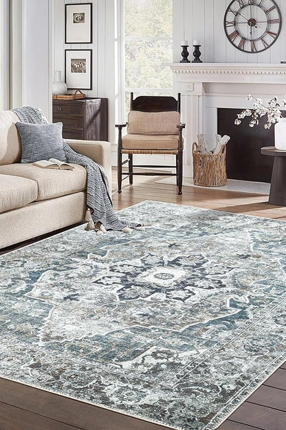 Keen Home Design 6x9 Rug - Machine Washable Area Rug with Non-Slip Backing, Ideal for Living Room, Dining Room, Bedroom - Vintage, Easy Clean, Durable, Low Pile - (6' x 9')
