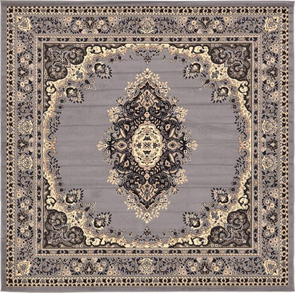 Unique Loom Reza Collection Traditional Persian Style Area Rug, 8' 0" x 8' 0", Gray/Ivory