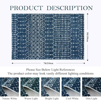 Lahome Moroccan Blue Area Rug 5x7 Machine Washable Non-Slip Throw Living Room Rugs Ultra-Thin Stain Resistant Soft Rug for Bedroom, Geometric Print Modren Carpet Rug for Dining Room Office Entryway