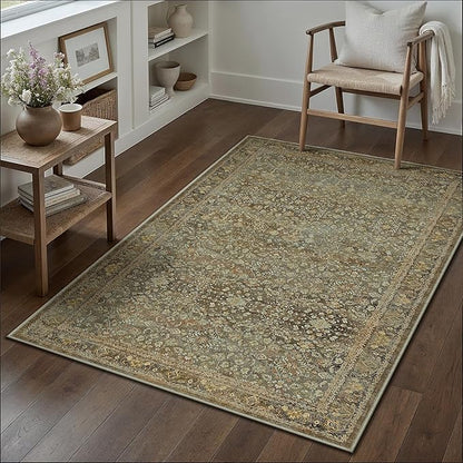 Area Rug 3x5 Brown Entryway Office Washable Vintage Carpet Non Slip Indoor Kitchen Door Mat Retro Traditional Accent Throw Small Rug for Bathroom Bedroom Dining Living Room