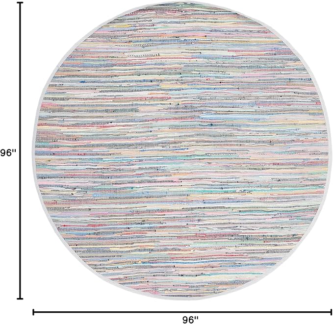 SAFAVIEH Rag Rug Collection 8' Round Grey/Multi RAR121M Handmade Boho Stripe Cotton Area Rug