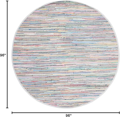 SAFAVIEH Rag Rug Collection 8' Round Grey/Multi RAR121M Handmade Boho Stripe Cotton Area Rug