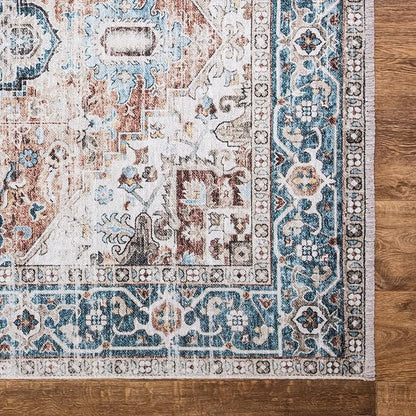 Bloom Rugs Caria Washable Non-Slip 9x12 Rug - Terracotta/Blue Traditional Area Rug for Living Room, Bedroom, Dining Room, and Kitchen - Exact Size: 9' x 12'