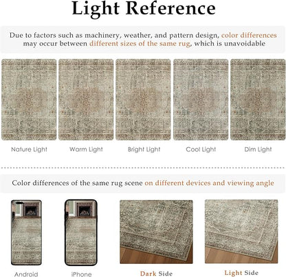 Sage Area Rug 8x10 for Living Room Washable Vintage Carpet Low Pile Non Slip Distressed Soft Traditional Retro Oriental Large Accent Throw Rug Office Bedroom Dining Room Playroom