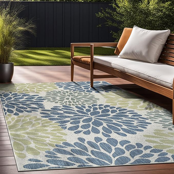 Beverly Rug Outdoor Rug 6x9 Modern Exotic Tropical Leaf Area Rugs for Indoor and Outdoor Patio Deck Porch Garden Water Resistant Washable Outside Carpet (6 x 9 Olive)