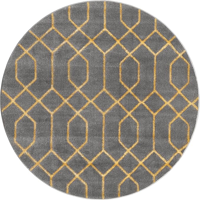 Unique Loom Glam Collection Area Rug - Trellis (3' 3" Round, Gray Gold/ Gold)