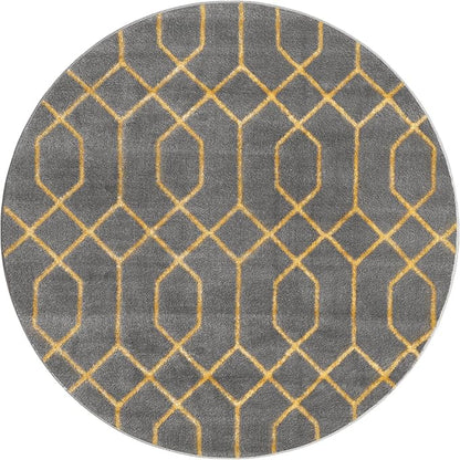 Unique Loom Glam Collection Area Rug - Trellis (3' 3" Round, Gray Gold/ Gold)