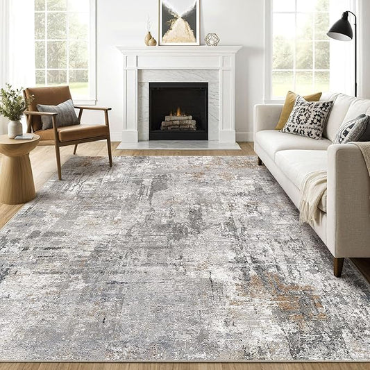 9x12 Area Rug Living Room: Washable Large Abstract Soft Stain Resistant Indoor Floor Rugs Non Slip Accent Carpet for Bedroom Nursery Playroom Office Dining Room Dorm Home House- Gray Rust
