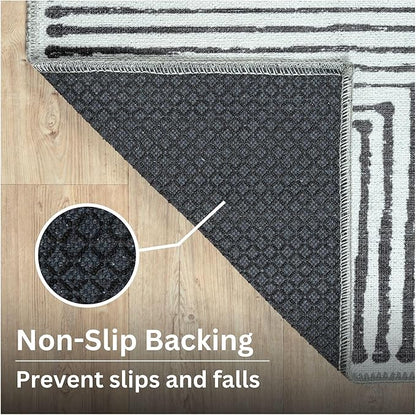 Bloom Rugs Washable Non-Slip 5' x 7' Rug - Black/Ivory Striped Area Rug for Living Room, Bedroom, Dining Room, and Kitchen - Exact Size: 5' x 7'