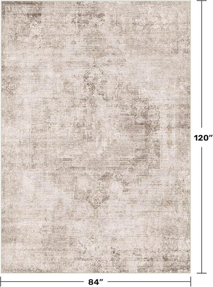 Farmhouse Area Rugs for Living Room - 7x10 Washable Modern Abstract Rug for Bedroom, Dining Room Under Table, Home Office, Soft Washable & Stain Resistance (Beige & Peach)