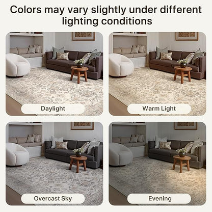 Bavni Washable Runner Rug 2’6”x10, Non Slip Vintage Hallway Runner, Ultra Thin Low Pile Washable Carpet for Kitchen Entryway Bedroom, Light Taupe Brown