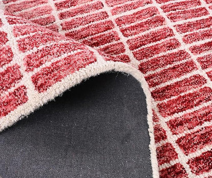 Hand-Tufted 100% Wool Area Rug – Unique Modern Geometric Grid Pattern, Soft Plush Textured Carpet for Living Room, Bedroom, Dining Room & Entryway (Brick Red, 8' x 10')