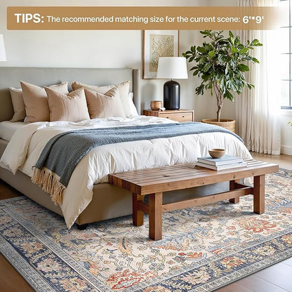 Bavni Washable Rug-6x9 Area Rugs for Bedroom Non-Slip, Ultra Thin Low Pile Living Room Rug, Modern Printed Decorative Rug for Dinning Room Office, Teal/Multi