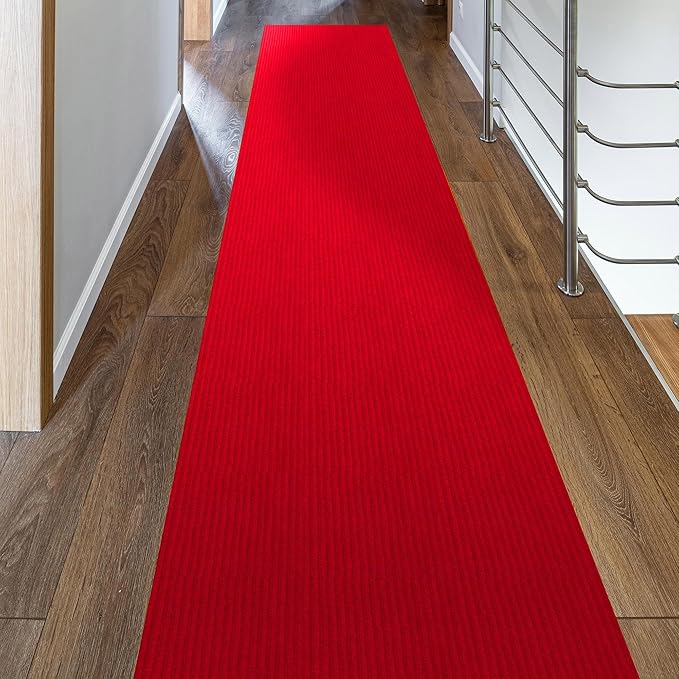 Ottomanson 2'7" x 40' Hallway Runner with Scraper Pile Extra Durable Non-Slip Rug Mat for Indoor & Outdoor Use - Ideal for Kitchen, Entryway, Patio & Garage - High-Traffic Carpet, Red