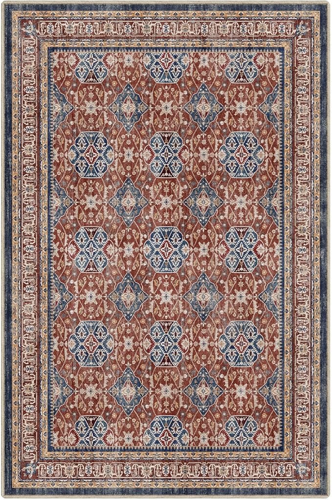 LUMI Washable Area Rug 5x8 for Living Room, Ultra Soft Stain Resistant Carpet with Non Slip Rubber Backing, Non-Shedding Low Pile Rugs for Bedroom, Dining Room, Indoor, Office