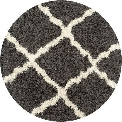 SAFAVIEH Dallas Shag Collection Area Rug - 10' Round, Dark Grey & Ivory, Trellis Design, Non-Shedding & Easy Care, 1.5-inch Thick Ideal for High Traffic Areas in Living Room, Bedroom (SGD257A)