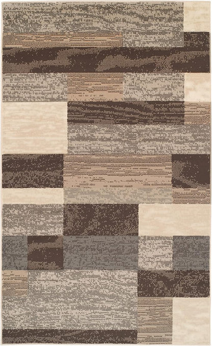 SUPERIOR Indoor Area Rug, Jute Backed, Modern Geometric Patchwork Floor Decor for Bedroom, Office, Living Room, Entryway, Hardwood Floors, Rockwood Collection, 5' x 8', Slate