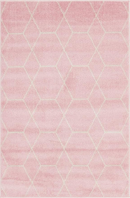Unique Loom Trellis Frieze Collection Area Rug - Geometric (4' 1" x 6' 1", Light Pink/ Ivory)