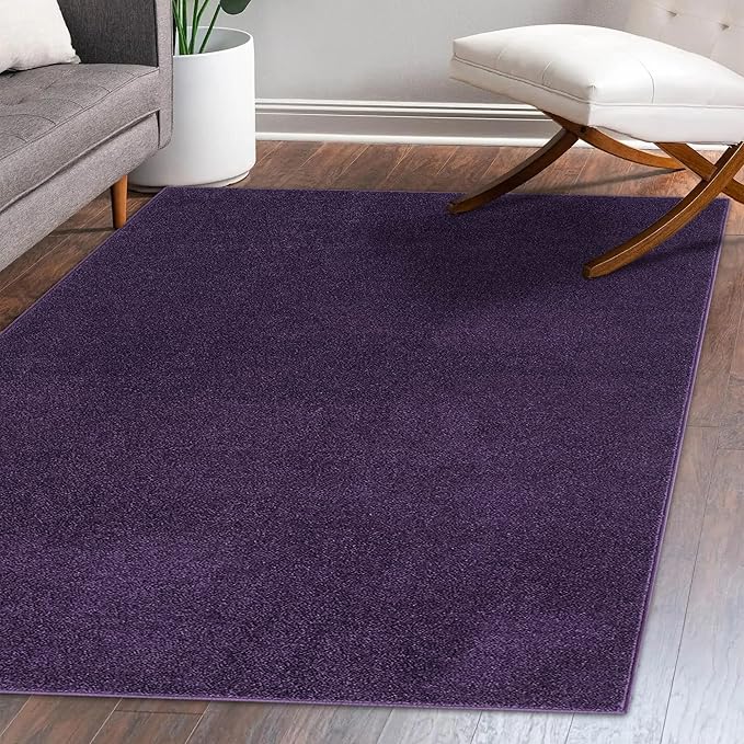 Eyely UES100N-9 Supersoft Haze Solid Low-Pile Indoor Area Rug Casual;Contemporary;Solid;Traditional, Bedroom, Kitchen, Living Room, Easy-Cleaning, Non-Shedding, 9 X 12, Purple