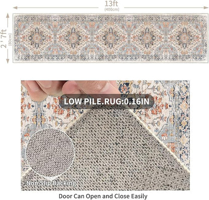 Enkor Runner Rugs for Hallway, 2.6x13 Washable Soft Non Slip Floor Rugs for Kitchen, Modern Mat for Living Room Bedroom Entryway Orange & Black