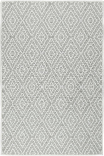 Dash & Albert Diamond Platinum/White Machine Washable Rug, 7.5 X 9.5 Feet, White Geometric Pattern
