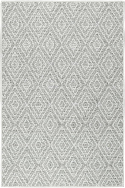 Dash & Albert Diamond Platinum/White Machine Washable Rug, 7.5 X 9.5 Feet, White Geometric Pattern