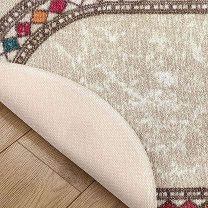 Antep Rugs Alfombras Modern Bordered 2x5 Non-Skid (Non-Slip) Low Profile Pile Rubber Backing Kitchen Area Rugs (Beige, 2' x 5' Oval)