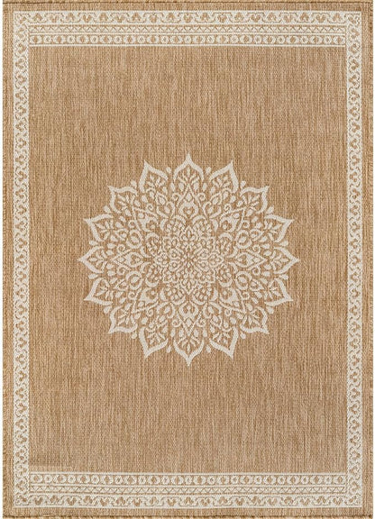 CAMILSON Outdoor Rug 6x9 Medallion Natural Modern Area Rugs for Indoor and Outdoor Patios Kitchen and Hallway Mats Washable Porch Deck Outside Carpet (Medallion Natural 6 x 9)