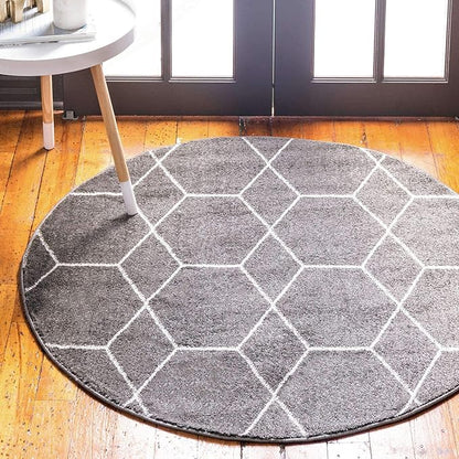 Unique Loom Trellis Frieze Collection Area Rug - Geometric (6' Round, Dark Gray/ Ivory)