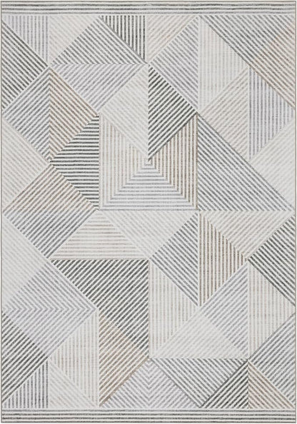 ReaLife Rugs Machine Washable Area Rug - Living Room Bedroom Bathroom Kitchen Entryway Office - Padded Crease Free Stain Resistant Premium - Modern Geometric Contemporary- Miles- Beige - 2'x 3'