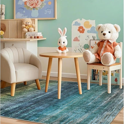 Kokia Abstract Washable Area Rug Living Room Washable 4x6 Non-Slip Stain Resistant Bohemian Rug Soft Indoor Vibrant Blue Carpet for Bedroom Room Decor, Oslo Teal