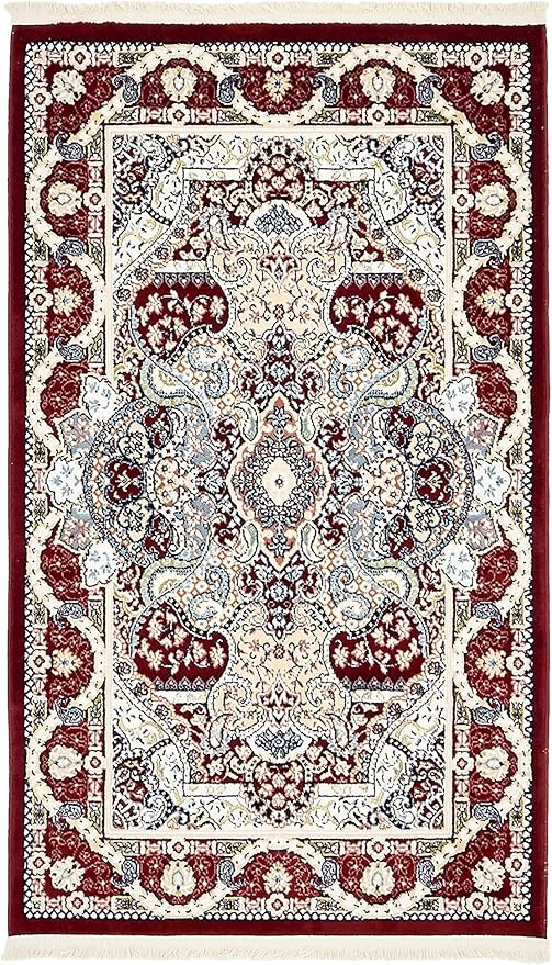 Unique Loom Narenj Collection Classic Traditional Medallion Textured Design Area Rug, 3 x 5 ft, Burgundy/Tan