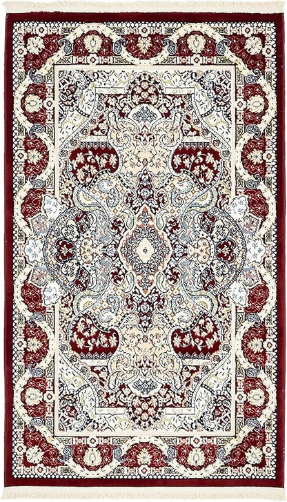 Unique Loom Narenj Collection Classic Traditional Medallion Textured Design Area Rug, 3 x 5 ft, Burgundy/Tan