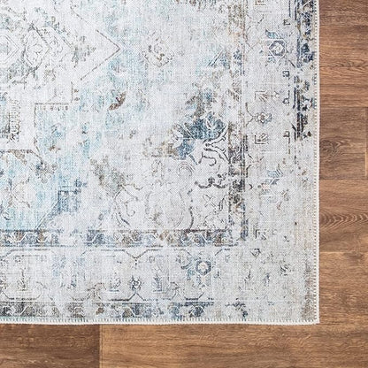 Bloom Rugs Washable Non-Slip 2' x 3' Rug - Beige/Blue Traditional Oriental Area Rug for Living Room, Bedroom, Dining Room, and Kitchen - Exact Size: 2' x 3'