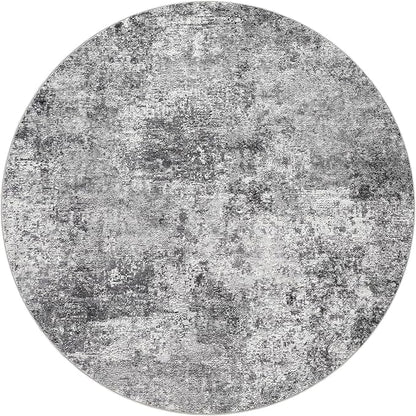 4ft Round Area Rug Living Room Rugs - 4x4 Washable Large Soft Indoor Neutral Modern Abstract Low Pile Rug Carpet for Bedroom Dining Room Farmhouse Home Office - Grey