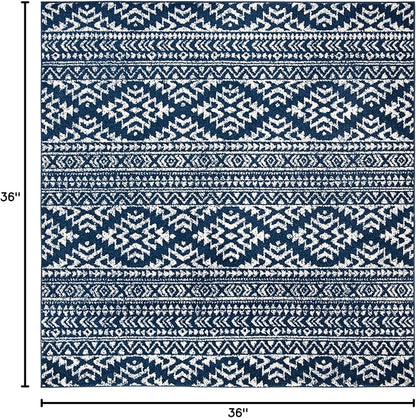 SAFAVIEH Tulum Collection Area Rug - 3' Square, Navy & Ivory, Moroccan Boho Tribal Design, Non-Shedding & Easy to Clean, Ideal for Entryway, Foyer, Accent Space, Bedroom (TUL272N)