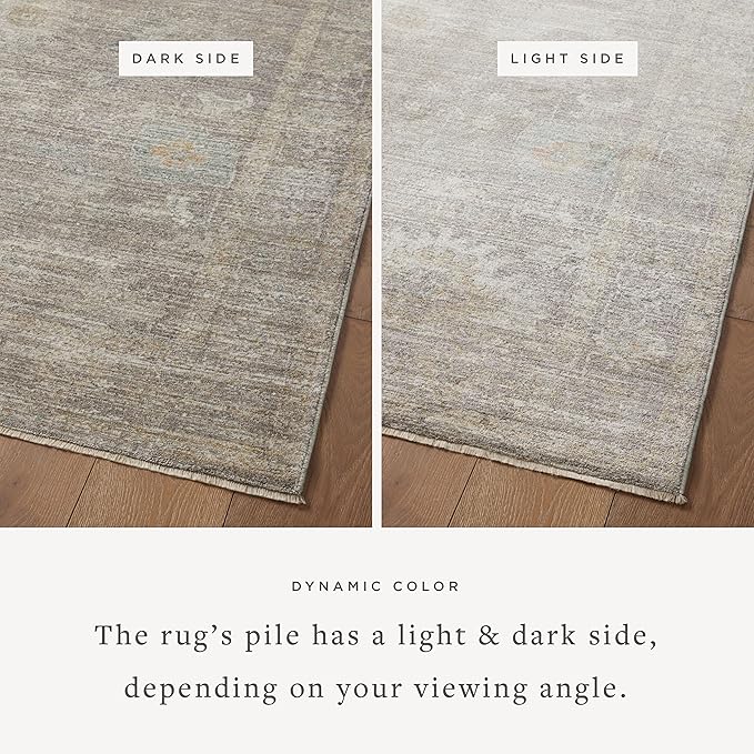Loloi Magnolia Home by Joanna Gaines Millie Collection MIE-05 Stone/Natural 9'-6" x 9'-6", .25" Pile Height, Round Area Rug