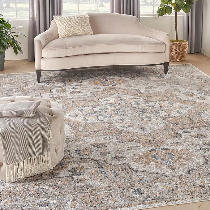 Nourison Home Astra Machine Washable Silver Grey 7'10" x 10' Area Rug - Easy Clean, Non Shedding, Bed Room, Living Room, Dining Room, Kitchen (8' x 10')