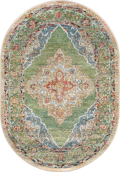 Unique Loom Isabella Collection Area Rug - Rossellini (4' x 6' Oval, Green/ Blue)