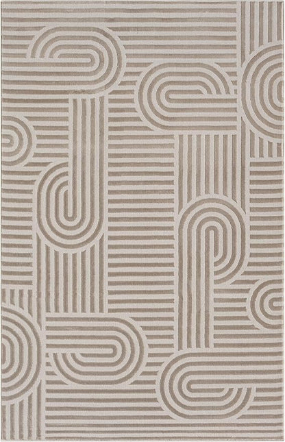 Annabel Modern Geometric Area Rug for Living Room, 4x6 Contemporary Arched Linear Beige Neutral Rug, Stain Resistant Non-Shedding Carpet for Bedroom, Dining Room or Kitchen (4' x 6', Beige)