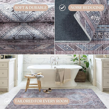 Washable Area Rug. Modern Farmhouse. Vintage. Turkish. Bohemian. Distressed. Oriental. Traditional. Rugs for Living Room. Dining. Bedroom. Office. Entryway. Foyer. (863BM, 2'5" x 13')