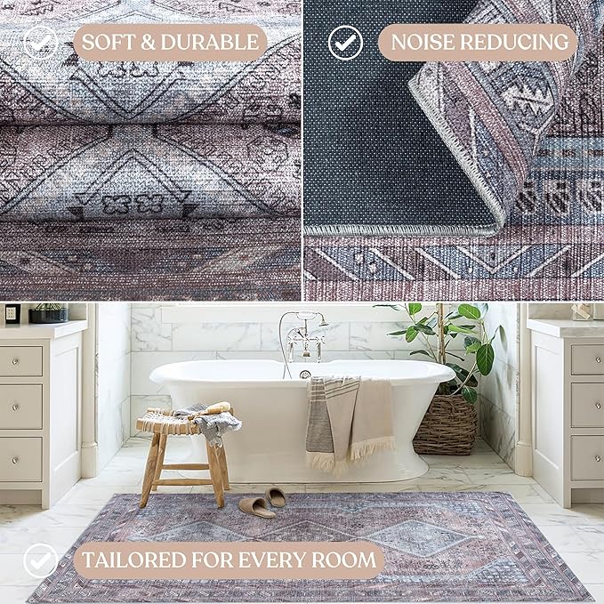 Washable Area Rug. Modern Farmhouse. Vintage. Turkish. Bohemian. Distressed. Oriental. Traditional. Rugs for Living Room. Dining. Bedroom. Office. Entryway. Foyer. (863BM, 2'5" x 4'9")