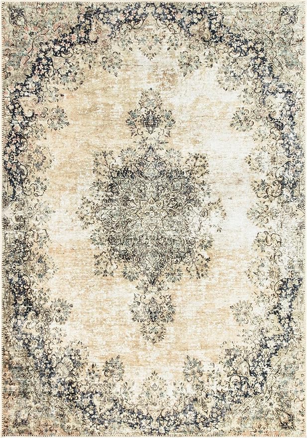Keen Home Design 8x10 Rug - Machine Washable Area Rug with Non-Slip Backing, Ideal for Living Room, Dining Room, Bedroom - Vintage, Easy Clean, Durable, Low Pile - (8' x 10')
