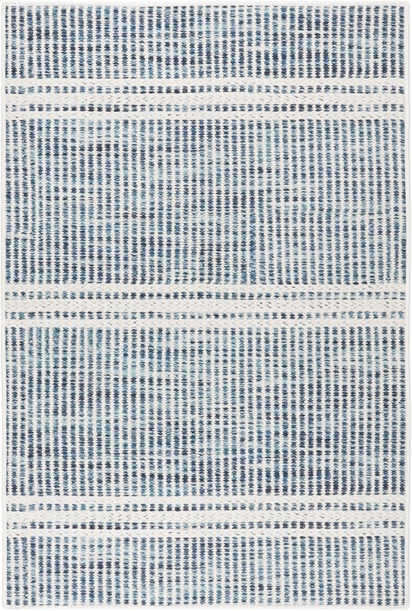 Dash & Albert Malta Blue Machine Washable Rug, 7.5 X 9.5 Feet, Blue Stripe Pattern