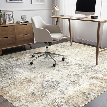 7x9 Area Rug Living Room Rugs - Washable Neutral Modern Abstract Soft Thin Large Rug Indoor Floor No Slip Rug Carpet for Bedroom Under Dining Table Home Office Decor - Golden Grey