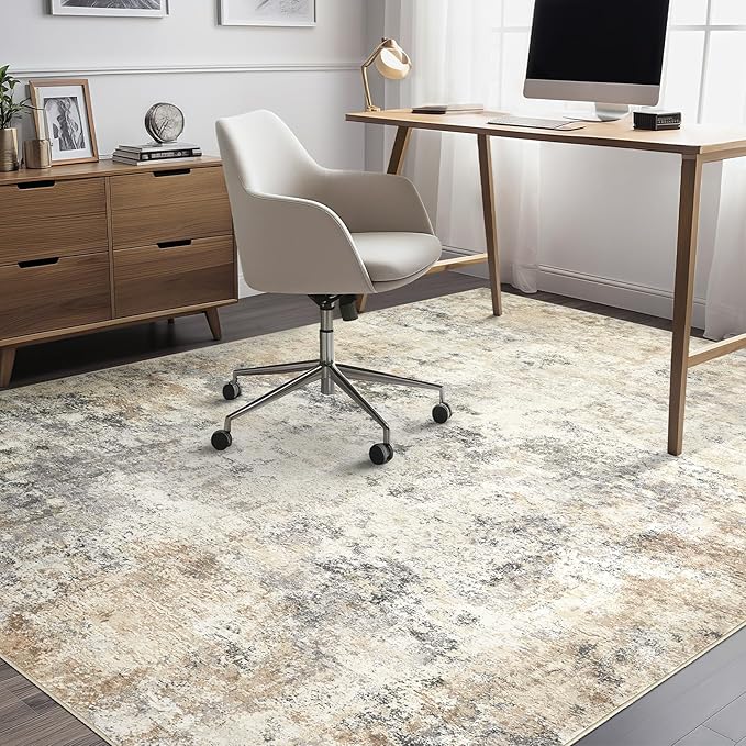 6x9 Area Rug Living Room Rugs - Washable Neutral Modern Abstract Soft Thin Large Rug Indoor Floor No Slip Rug Carpet for Bedroom Under Dining Table Home Office Decor - Golden Grey
