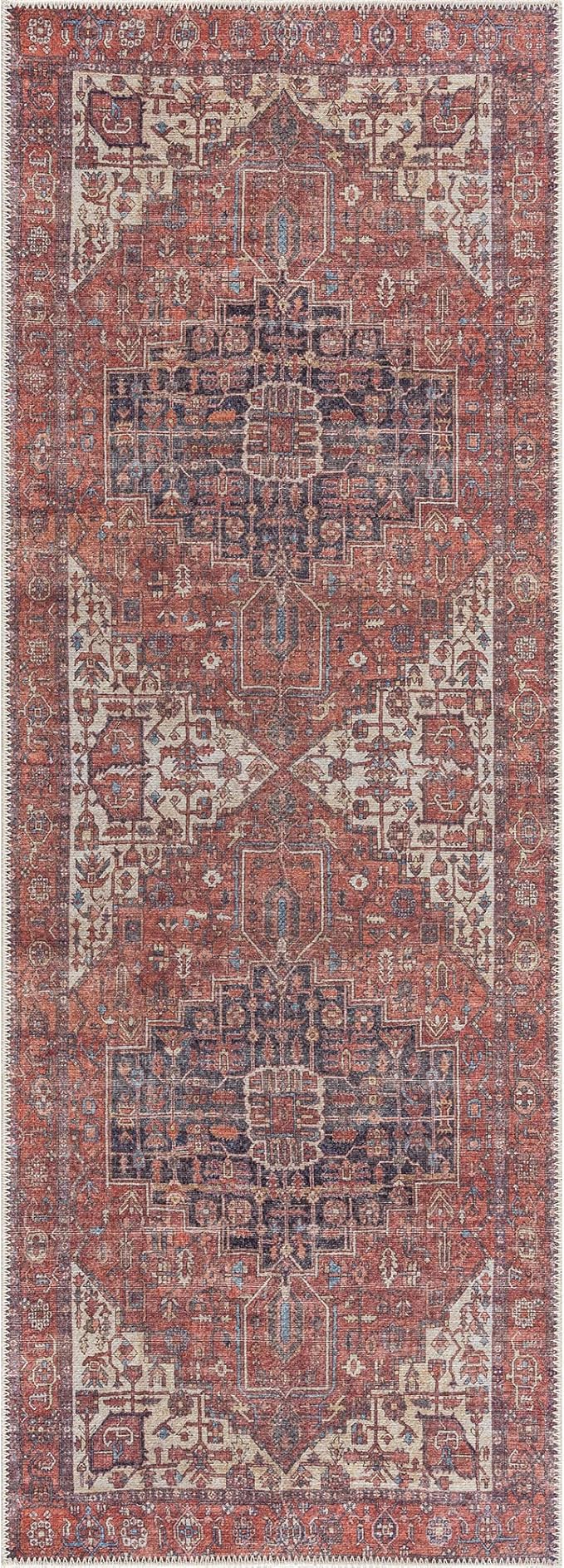 Bloom Rugs Washable Non-Slip 2' x 3' Rug - Red/Orange/Beige Traditional Oriental Area Rug for Living Room, Bedroom, Dining Room, and Kitchen - Exact Size: 2' x 3'